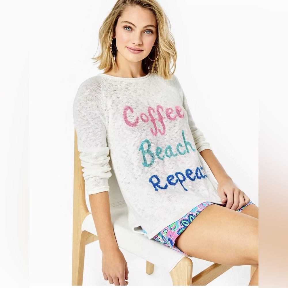 NWT Lilly Pulitzer “ Coffee Beach Repeat “ Danette Sweater Resort White Size L